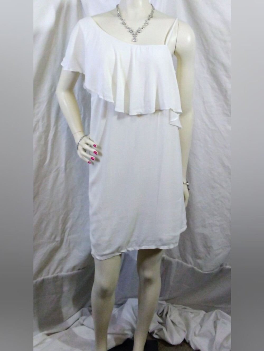 1 State White Dress Ruffle One Shoulder Dress Size 8